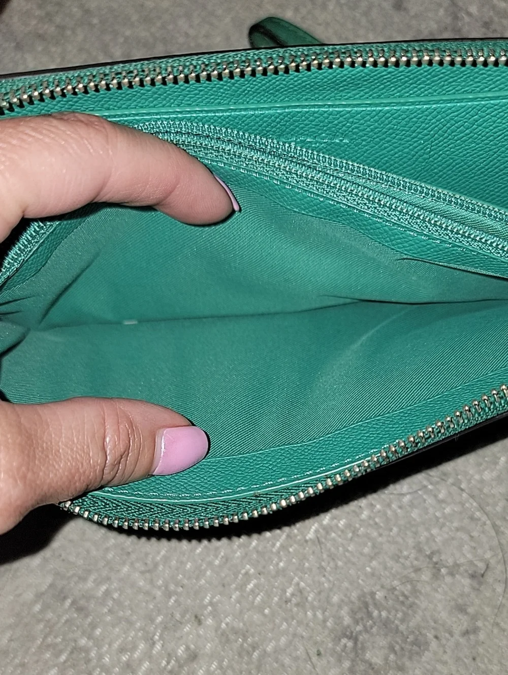 COACH Green Pebble Leather Zip Around Wallet With Wrist Strap